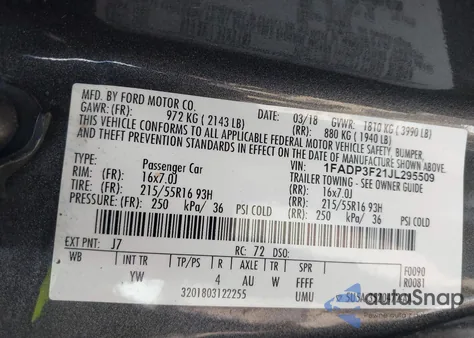 2018 Ford Focus Se из США, поврежденный, VIN 1FADP3F21JL295509